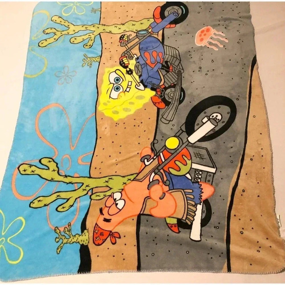 2006 Nickelodeon Spongebob Patrick  Star Fleece Blanket Motorcycles 60.5 x 50 In - Picture 12 of 16